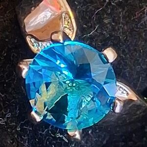 Sterling Silver Women's Ring With Round Turquoise Colored Faux Diamond 10 1/2